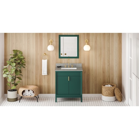 Jeffrey Alexander 30In. Forest Green Theodora Vanity, Steel Grey Cultured Marble Vanity Top, Undrmnt Rctngl Bowl VKITTHE30GNSGR